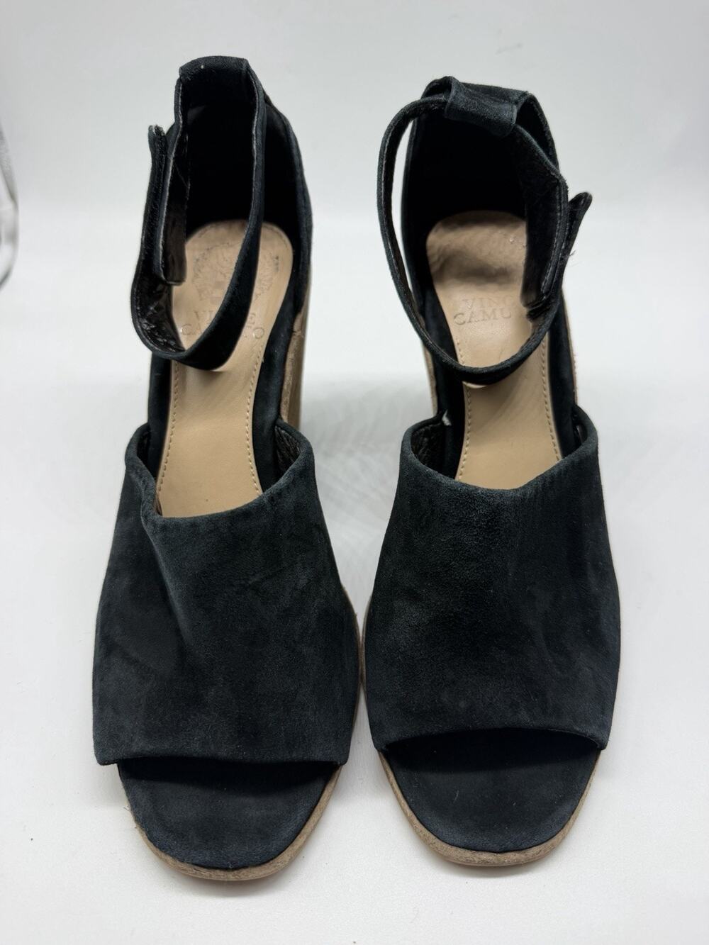 Vince Camuto Black Suede Scrappy Wedge Sandals Size 7.5